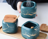 Marble Porcelain Kitchen Seasoning Set - Green