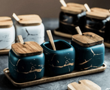 Marble Porcelain Kitchen Seasoning Set - Green