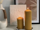 Ribbed Pillar Candles Yellow - Set of 2