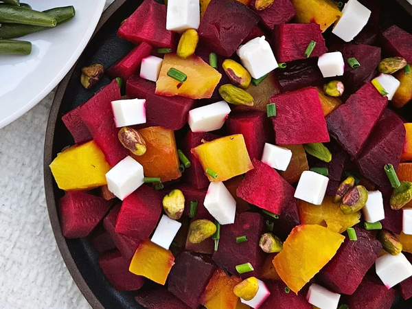 Balsamic Beets with Feta and Pistachios